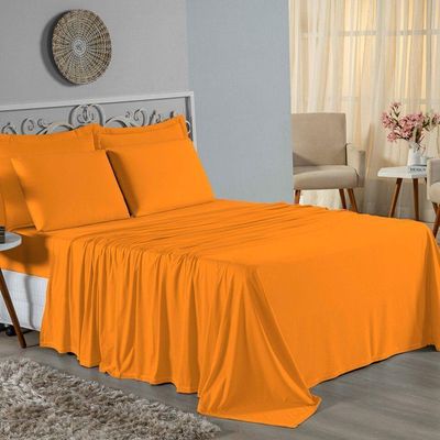 Jogo De Cama King Nobre 4 Peças Lençol Com Elástico De 30cm De Altura Malha 100% Algodão - Laranja