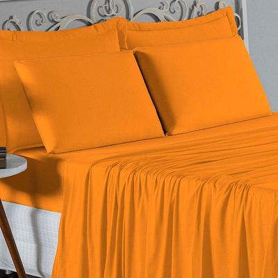 Jogo De Cama King Nobre 4 Peças Lençol Com Elástico De 30cm De Altura Malha 100% Algodão - Laranja