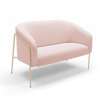 Sofá 2 Lugares Namoradeira Stella Base Industrial Alta Champanhe Bouclê D03 - D'rossi Cor Rose