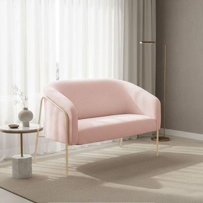 Sofá 2 Lugares Namoradeira Stella Base Industrial Alta Champanhe Bouclê D03 - D'rossi Cor Rose