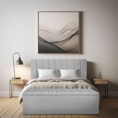 Kit Cabeceira Painel E Calçadeira Recamier Baú Solteiro 0,90m Holanda Linho - Pallazio Cor Cinza