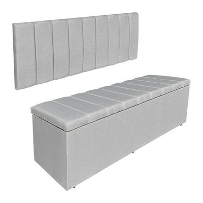 Kit Cabeceira Painel E Calçadeira Recamier Baú Solteiro 0,90m Holanda Linho - Pallazio Cor Cinza
