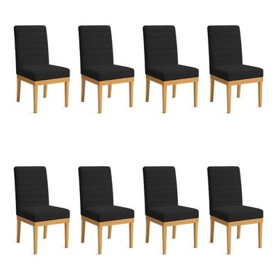 Kit 8 Cadeiras De Jantar Solana Boucle Base De Madeira - Pallazio Cor Preto