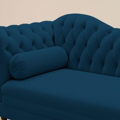 Divã Recamier Chaise Longue Lavínia 150cm Capitonê Pés De Madeira Veludo Azul Marinho - Desk Design
