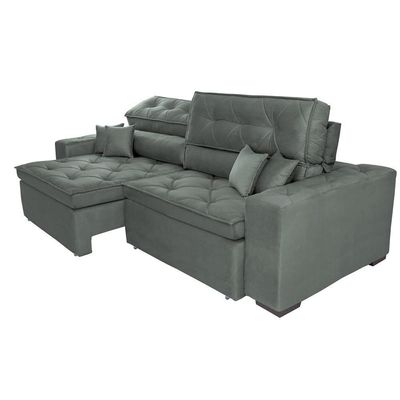 Sofá Austin 3,02m Retrátil, Reclinável Com Molas No Assento E Almofadas, Suede Grafite Cama Inbox