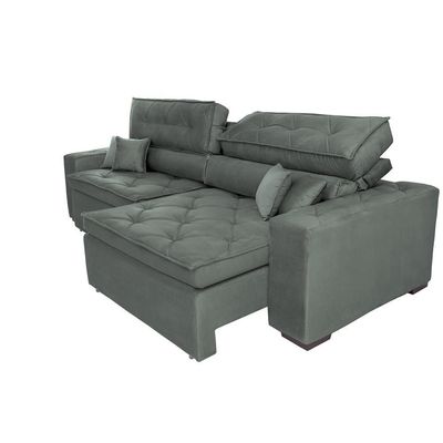 Sofá Austin 3,02m Retrátil, Reclinável Com Molas No Assento E Almofadas, Suede Grafite Cama Inbox