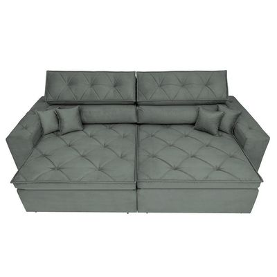 Sofá Austin 3,02m Retrátil, Reclinável Com Molas No Assento E Almofadas, Suede Grafite Cama Inbox