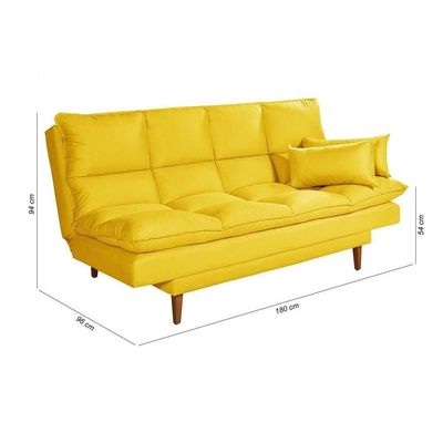 Sofá Cama Andorra 3 Lugares Império Reclinável Casal Pés Madeira Suede Amarelo 374