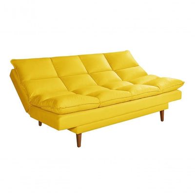 Sofá Cama Andorra 3 Lugares Império Reclinável Casal Pés Madeira Suede Amarelo 374