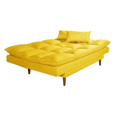 Sofá Cama Andorra 3 Lugares Império Reclinável Casal Pés Madeira Suede Amarelo 374