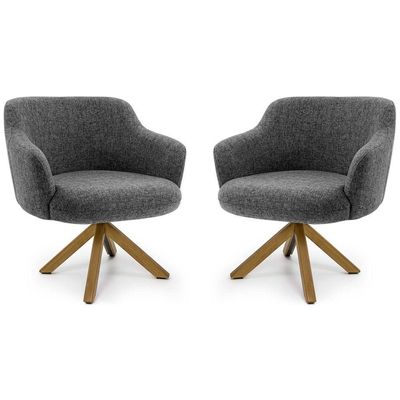 Kit 02 Poltronas Decorativas Jade Giratória Giromad Linho Mesclado Branco/cinza - Nexta Casa