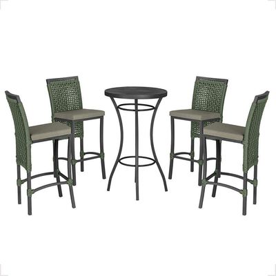 Mesa Bistrô E 4 Banquetas Roma Preta Corda Estofado 8 Trama Verde