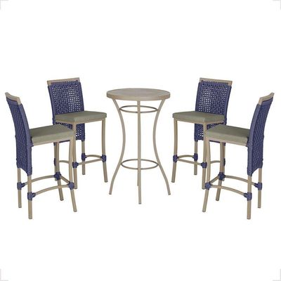 Mesa Bistrô E 4 Banquetas Roma Fendi Corda Estofado 8 Trama Azul