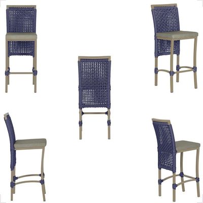 Mesa Bistrô E 4 Banquetas Roma Fendi Corda Estofado 8 Trama Azul