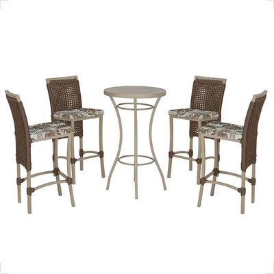 Mesa Bistrô E 4 Banquetas Roma Fendi Corda Estofado 6 Trama Marrom