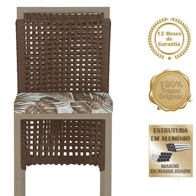 Mesa Bistrô E 4 Banquetas Roma Fendi Corda Estofado 6 Trama Marrom