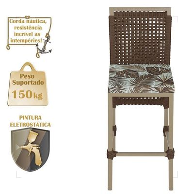 Mesa Bistrô E 4 Banquetas Roma Fendi Corda Estofado 6 Trama Marrom