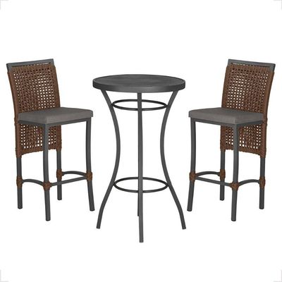 Mesa Bistro E 2 Banquetas Roma Preta Corda Náutica 11 Marrom