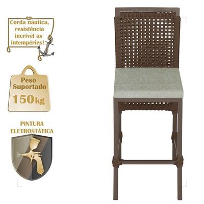 Mesa Bistrô 2 Banquetas Roma Marrom Corda Náutica 3 Trama Marrom