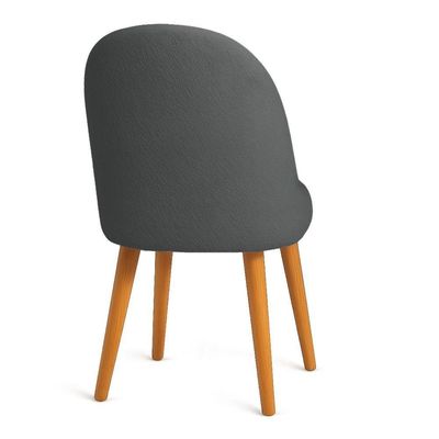 Cadeira Poltrona De Jantar Estofada Luna Boucle Grafite Pés Palito Castanho - Pallazio