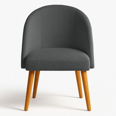 Cadeira Poltrona De Jantar Estofada Luna Boucle Grafite Pés Palito Castanho - Pallazio