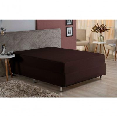 Lençol Com Elástico Queen Nobre 1 Peça Luva De Box 55cm De Altura Malha 100% Algodão - Marrom