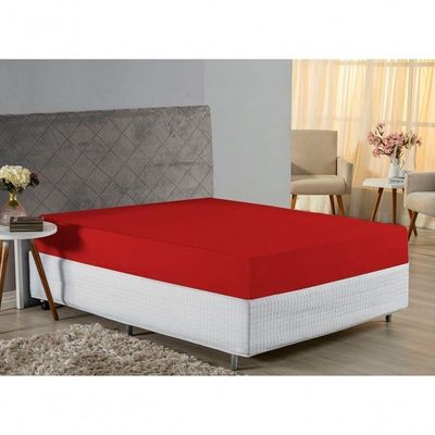 Lençol Com Elástico Queen Nobre 1 Peça 30cm De Altura Malha 100% Algodão - Vermelho