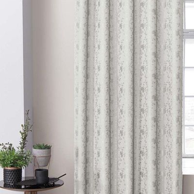Cortina Flores Em Jacquard Para Varão Simples 3,00m X 2,60m 100% Poliéster - Bege