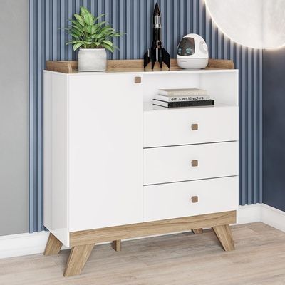 Cômoda Infantil Confete Com Porta E 3 Gavetas Branco/jequitibá - Móveis Henn Branco/jequitibá