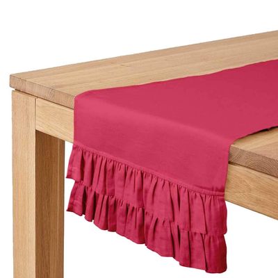 Caminho de Mesa Rosa Liso com Babados Duplos para Decoração de Casa, Casamento, Festa e Feriado - Vargottam 35,56 Cm (L) × 182,88 Cm (C) / Rosa