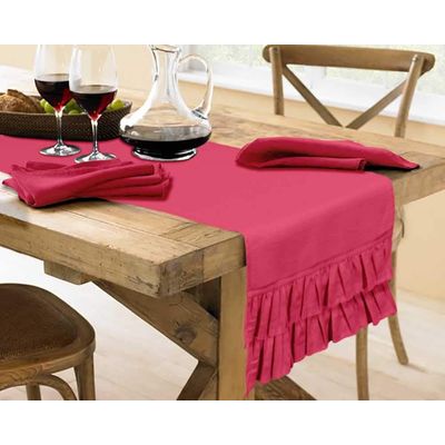 Caminho de Mesa Rosa Liso com Babados Duplos para Decoração de Casa, Casamento, Festa e Feriado - Vargottam 35,56 Cm (L) × 182,88 Cm (C) / Rosa