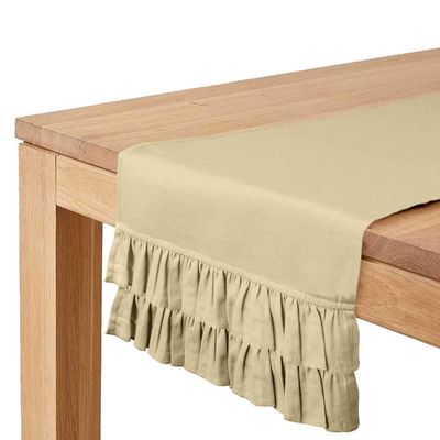 Caminho de Mesa Bege Liso Para Decoração de Cozinha e Casa com Duplo Babado - Vargottam 35,56 Cm (L) × 182,88 Cm (C) / Bege