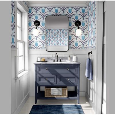 Papel de Parede Vinílico Autocolante, Arco de Tulipa Chique, Impermeável, Azul, para Quartos, Espaços Alugados e Armários - S4Sassy 63,5 cm (L) × 152,4 cm (C) / Azul - Vinil Liso