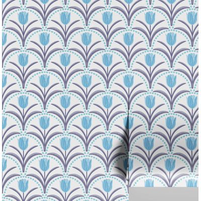 Papel de Parede Vinílico Autocolante, Arco de Tulipa Chique, Impermeável, Azul, para Quartos, Espaços Alugados e Armários - S4Sassy 63,5 cm (L) × 152,4 cm (C) / Azul - Vinil Liso