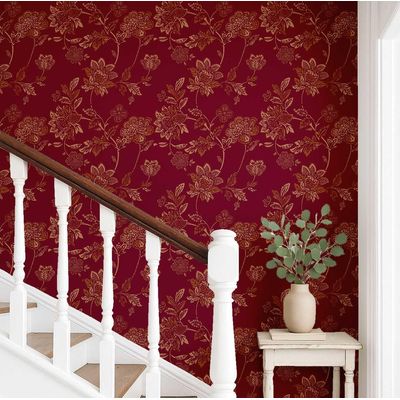 Papel de Parede Floral Vintage Roxo Autoadesivo em Vinil, Aplicação Fácil para Quarto Estilo Fazenda, Sala, Armário e Ambientes - S4Sassy 63,5 cm (L) × 304,8 cm (C) / Roxo - Vinil Liso
