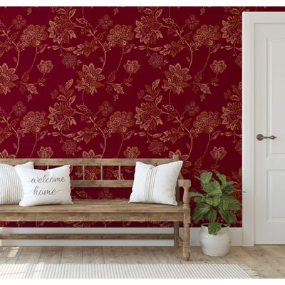 Papel de Parede Floral Vintage Roxo Autoadesivo em Vinil, Aplicação Fácil para Quarto Estilo Fazenda, Sala, Armário e Ambientes - S4Sassy 63,5 cm (L) × 304,8 cm (C) / Roxo - Vinil Liso