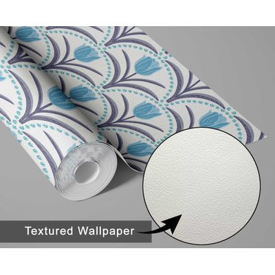 Papel de Parede Vinílico Autocolante, Arco de Tulipa Chique, Impermeável, Azul, para Quartos, Espaços Alugados e Armários - S4Sassy 63,5 cm (L) × 914,4 cm (C) / Azul - Vinil Texturizado