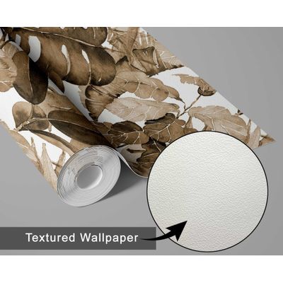 Papel de Parede Monocromático de Folhas Tropicais Marrom, Vinílico Autoadesivo, Faça Você Mesmo para Quarto e Sala - S4Sassy 63,5 cm (L) × 304,8 cm (C) / Marrom - Vinil Texturizado