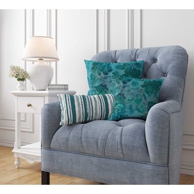 Capa de Almofada Decorativa Estampada com Tema Azul - Vargottam 45,72 Cm × 45,72 Cm – Quadrado / Azul
