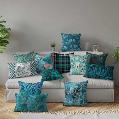 Capa de Almofada Decorativa Estampada com Tema Azul - Vargottam 45,72 Cm × 45,72 Cm – Quadrado / Azul