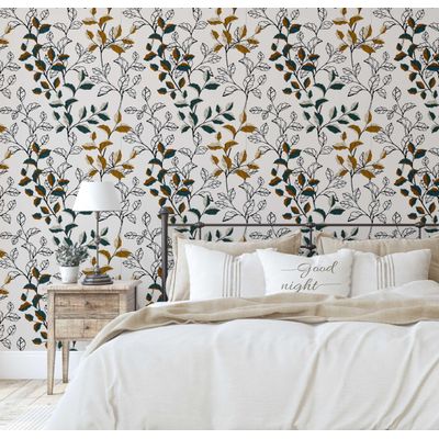 Papel de Parede Folhas de Outono, Folhagem Branca, Vinil Autoadesivo, Decoração DIY Fácil para Quarto, Sala, Armários e Ambientes - S4Sassy 63,5 cm (L) × 914,4 cm (C) / Branco - Vinil Liso