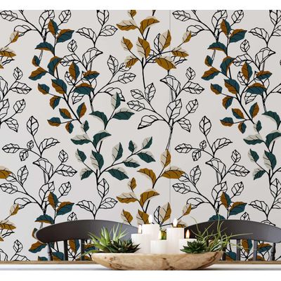Papel de Parede Folhas de Outono, Folhagem Branca, Vinil Autoadesivo, Decoração DIY Fácil para Quarto, Sala, Armários e Ambientes - S4Sassy 63,5 cm (L) × 914,4 cm (C) / Branco - Vinil Liso
