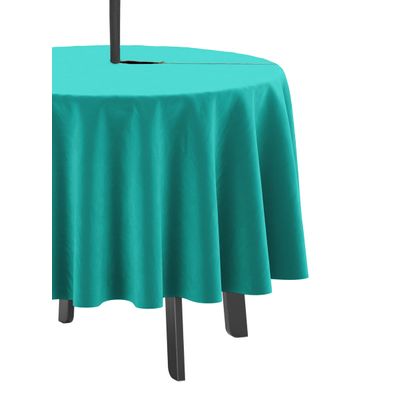 Toalha de Mesa Redonda 147 cm Int./Ext. com Furo para Guarda-Sol Impermeável para Pátio Primavera/Verão Verde Turquesa - Vargottam 147,32 Cm × 147,32 Cm – Com Furo Para Guarda-Sol / Verde
