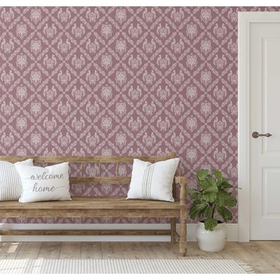 Papel de Parede Galo Real e Floral Rosa, Vinil Autoadesivo DIY para Quarto Estilo Fazenda, Armários e Ambientes - S4Sassy 63,5 cm (L) × 304,8 cm (C) / Rosa - Vinil Liso
