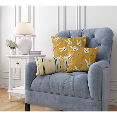 Capa de Almofada Amarela Estampada Luxuosa, Capa Decorativa para Almofada e Travesseiro - Vargottam 35,56 Cm × 60,96 Cm – Retangular / Amarelo