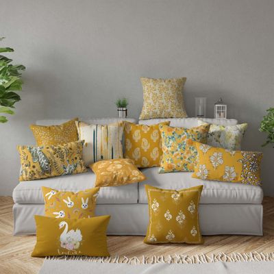 Capa de Almofada Amarela Estampada Luxuosa, Capa Decorativa para Almofada e Travesseiro - Vargottam 35,56 Cm × 60,96 Cm – Retangular / Amarelo
