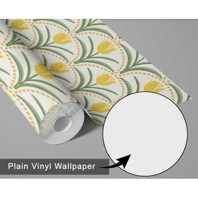 Papel de Parede Vinílico Autoadesivo Impermeável, Estampa Arco Tulipas Chic - Amarelo, para Quartos, Locais de Aluguel e Armários - S4Sassy 63,5 cm (L) × 914,4 cm (C) / Amarelo - Vinil Liso