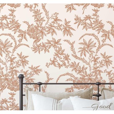 Papel Contact Vinílico Removível e Impermeável, Estampa Vintage de Vinha Inspirada na Natureza para Paredes, Armários, Cômoda - S4Sassy 63,5 cm (L) × 609,6 cm (C) / Marrom - Vinil Liso