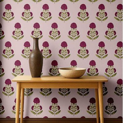 Revestimento Vinílico Autoadesivo com Botões Florais Rosa, Mural de Parede Estilo Asiático para Banheiro, Lavanderia e Closet - S4Sassy 63,5 cm (L) × 304,8 cm (C) / Rosa - Vinil Texturizado
