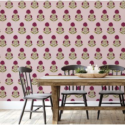 Revestimento Vinílico Autoadesivo com Botões Florais Rosa, Mural de Parede Estilo Asiático para Banheiro, Lavanderia e Closet - S4Sassy 63,5 cm (L) × 304,8 cm (C) / Rosa - Vinil Texturizado